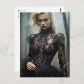 セクシーブラックレースドレスブロンド女性 ポストカード (正面/裏面)