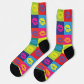 セクシーポップ・アートのアートリップスティックキスマークパターン ソックス (左)