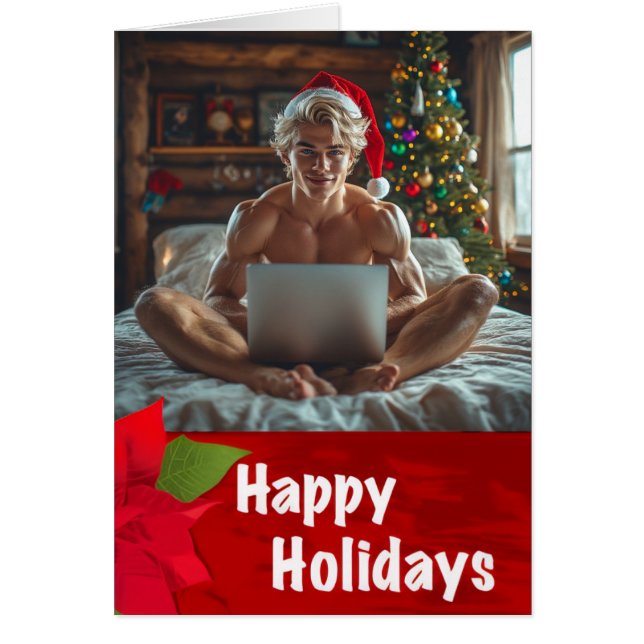 セクシー ゲイ コンピューター "ギガチャド" クリスマス カード (正面)