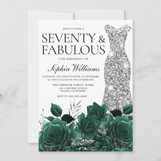 セクターズアンドファブルースエメラルドグリーン70誕生日 招待状 (正面)