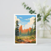 セコイアキングスキャニオンヴィンテージ旅行イラストレーション ポストカード (スタンド正面)