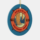 セコイアナショナルパークイラストレーションレトロコンパス セラミックオーナメント (右)