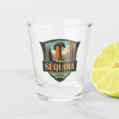 セコイアナショナルパークイラストレーションレトロ ショットグラス (正面)