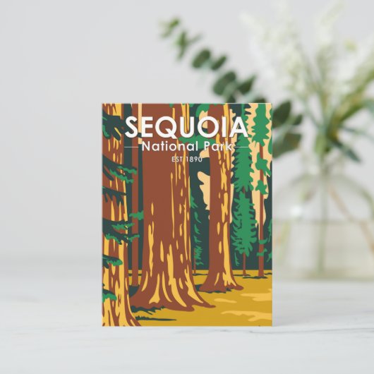 セコイアナショナルパークジャイアントセコイアツリーズヴィンテージ ポストカード (スタンド正面)