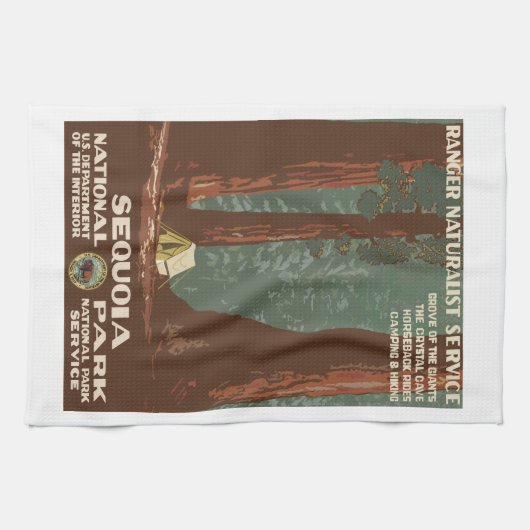 セコイアパークCA、ヴィンテージ観光客旅行ポスター キッチンタオル (横)