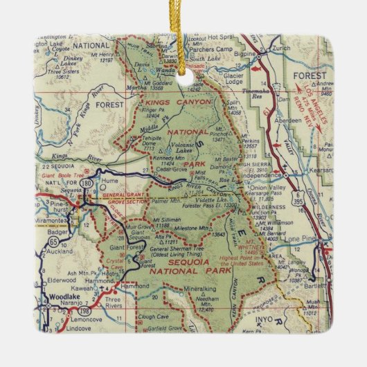 セコイア国立公園ヴィンテージマップ セラミックオーナメント (正面)