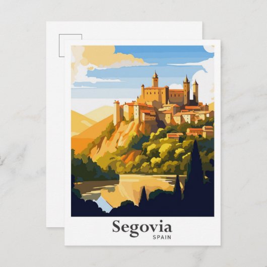 セゴヴィアスペインアートヴィンテージトラベルイラストレーション ポストカード (正面/裏面)