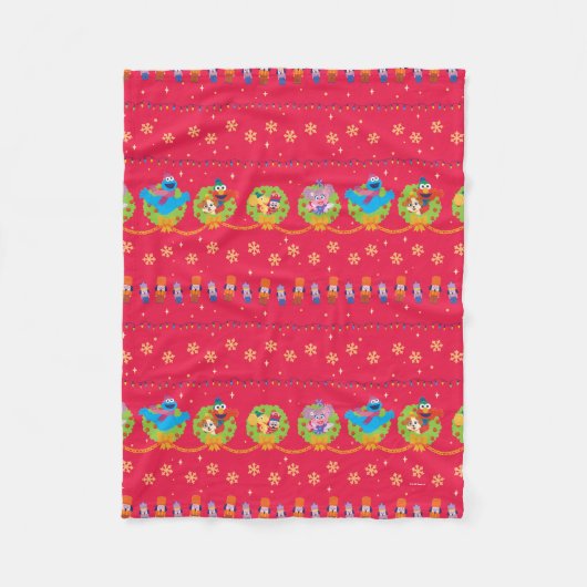 セサミストリートくるみ割りカホリデーパターン フリースブランケット (正面)