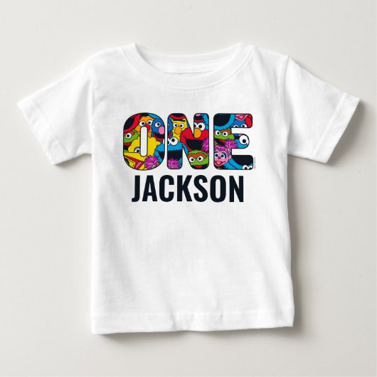 セサミストリートのクルーパターン "ワン" ベビーTシャツ (正面)