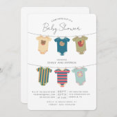 セサミストリートのパル ボディスーツ ベビーシャワー 招待状 (正面/裏面)