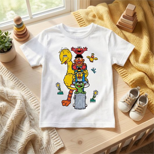 セサミストリートの仲間たちとストリートサイン ベビーTシャツ
