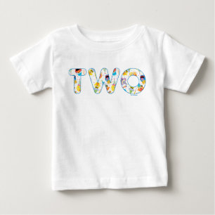 セサミストリートの紙吹雪パターン 2歳の誕生日 ベビーTシャツ