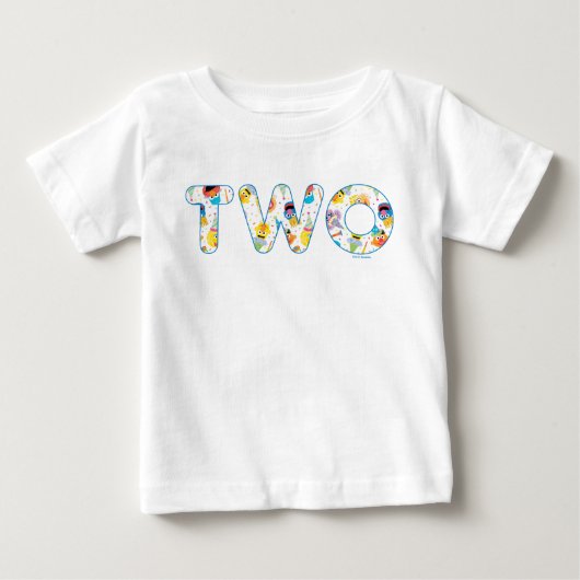 セサミストリートの紙吹雪パターン 2歳の誕生日 ベビーTシャツ (正面)