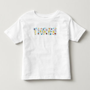 セサミストリートの紙吹雪パターン 3歳の誕生日 トドラーTシャツ