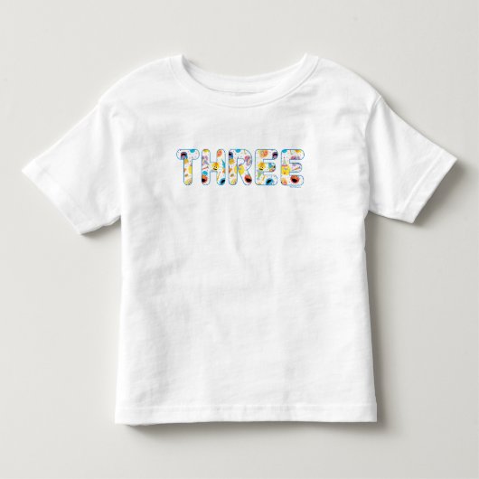 セサミストリートの紙吹雪パターン 3歳の誕生日 トドラーTシャツ (正面)