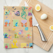 セサミストリートアパートメントウィンドウズパターン キッチンタオル (四つ折り)