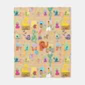 セサミストリートアパートメントウィンドウズパターン フリースブランケット (正面)