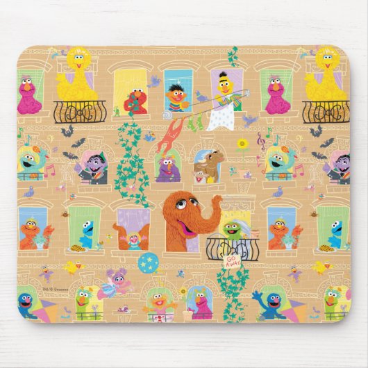 セサミストリートアパートメントウィンドウズパターン マウスパッド (正面)