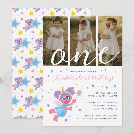 セサミストリートアビカダビフォトコラージュ誕生日 招待状 (正面/裏面)