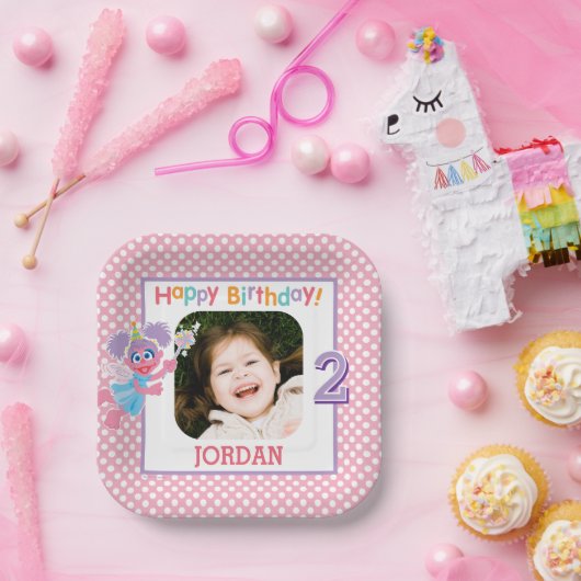 セサミストリートアビー水玉模様誕生日 ペーパープレート (パーティー)