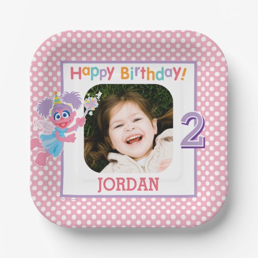 セサミストリートアビー水玉模様誕生日 ペーパープレート (正面)