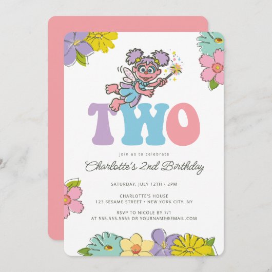 セサミストリートアビー |フローラ2回目の誕生日 招待状 (正面/裏面)