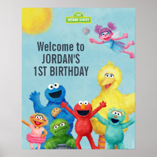 セサミストリートイラストレーション誕生日歓迎 ポスター