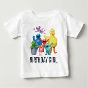 セサミストリートイラストレーション 誕生日女の子 ベビーTシャツ
