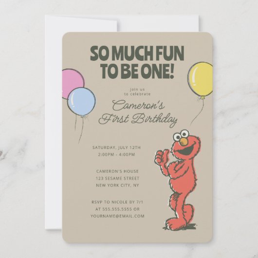 セサミストリートエルモ非常に多くのおもしろいは1つの誕生日 招待状 (正面)