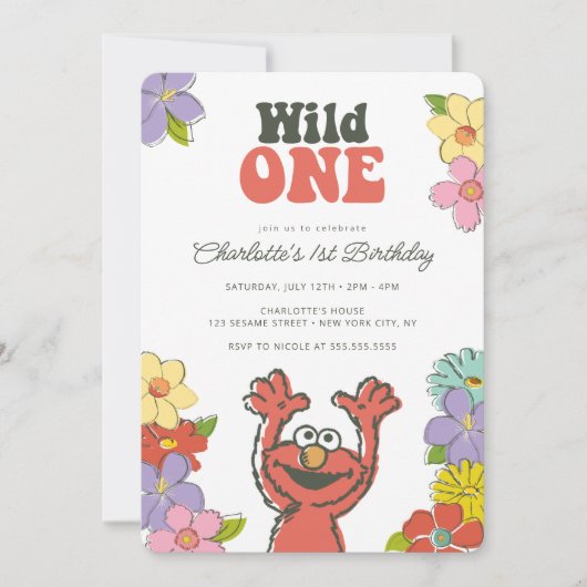 セサミストリートエルモ |ワイルドワンフローラ誕生日 招待状 (正面)