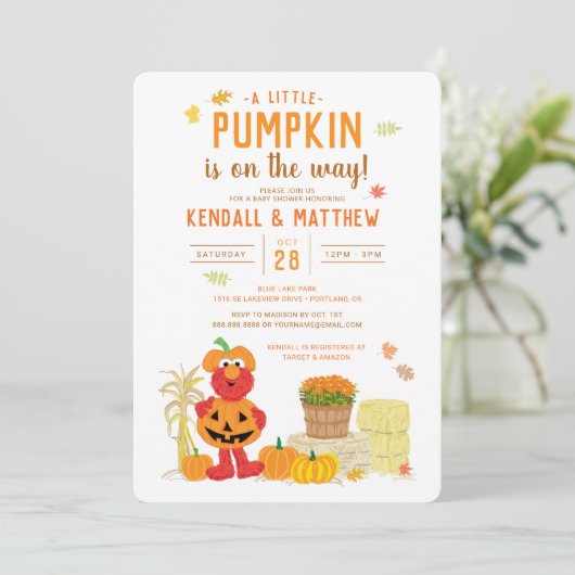 セサミストリートエルモ |秋のハーベスト・ベビー・シャワー 招待状 (スタンド正面)