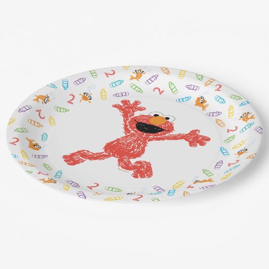 セサミストリートエルモ |誕生日クレヨン ペーパープレート (アングル)