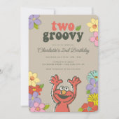 セサミストリートエルモ | 2つのGroovyフローラ誕生日 招待状 (正面)