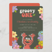セサミストリートエルモ | Groovy Oneフローラ誕生日 招待状 (正面/裏面)