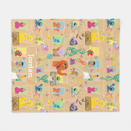 セサミストリートカスタムアパートメントウィンドウズパターン フリースブランケット (正面(横))