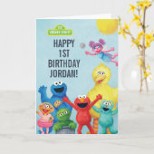 セサミストリートキャラクターイラストレーション誕生日 カード (黄色い花)