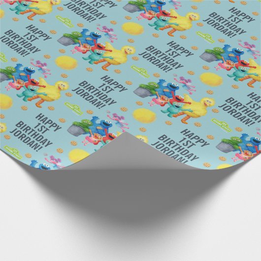 セサミストリートキャラクターイラストレーション誕生日 ラッピングペーパー (角)