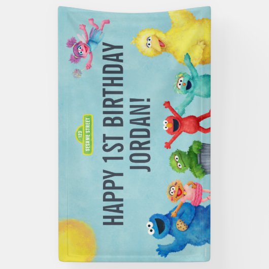 セサミストリートキャラクターイラストレーション誕生日 横断幕 (縦)