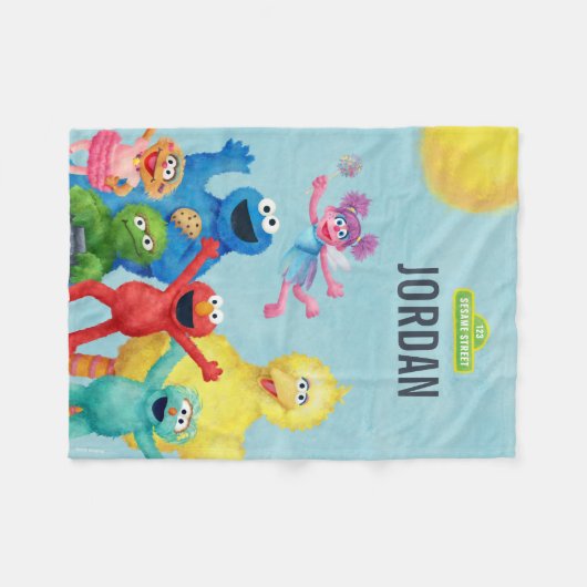 セサミストリートキャラクターイラストレーション フリースブランケット (正面(横))