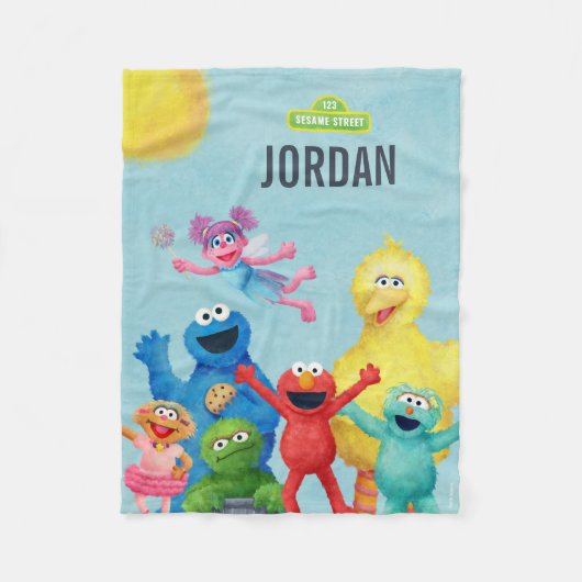 セサミストリートキャラクターイラストレーション フリースブランケット (正面)