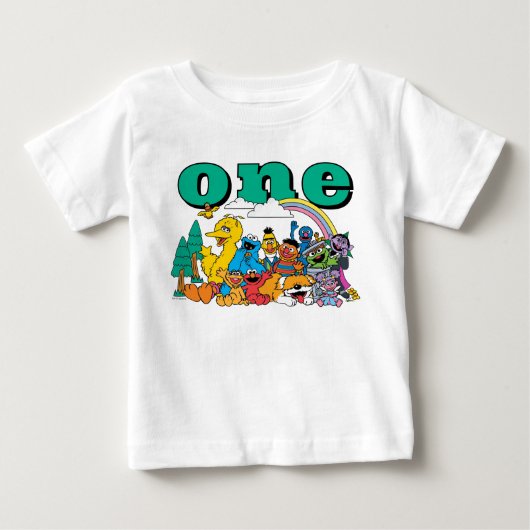 セサミストリートキャラクターズ ファーストバースデー ベビーTシャツ (正面)