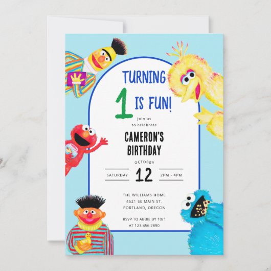 セサミストリートキャラクターファーストバースデーパーティー 招待状 (正面)