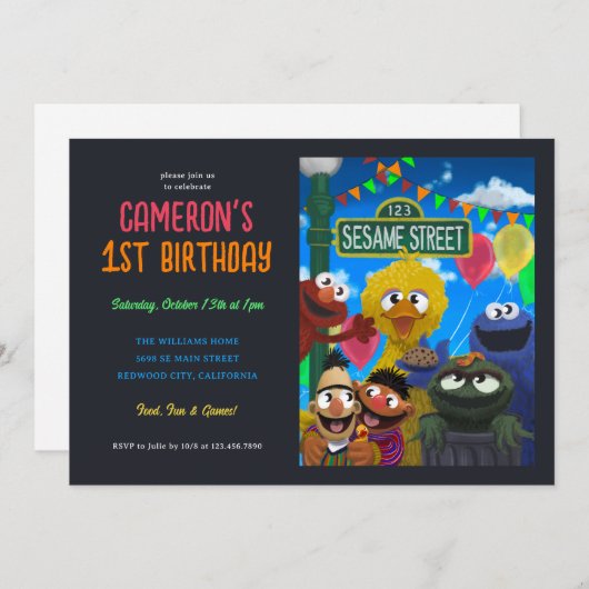セサミストリートキャラクター誕生日イラストレーション 招待状 (正面/裏面)