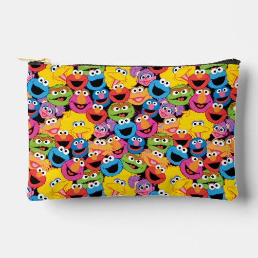 セサミストリートキャラクター顔パターン アクセサリーポーチ (正面)