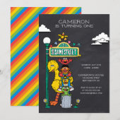 セサミストリートキャラクター&通りサイン誕生日 招待状 (正面/裏面)