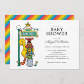 セサミストリートキャラクター&通りサイン赤ちゃんシャワー 招待状 (正面/裏面)