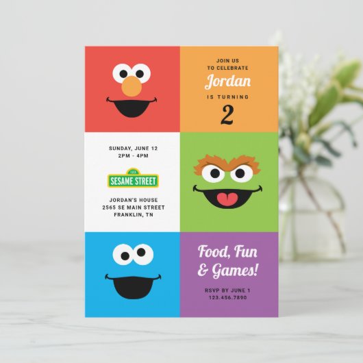 セサミストリートキャラクター | Colorblock誕生日 招待状 (スタンド正面)