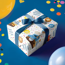 セサミストリートクッキーモンスターお誕生日ケーキパターン ラッピングペーパー