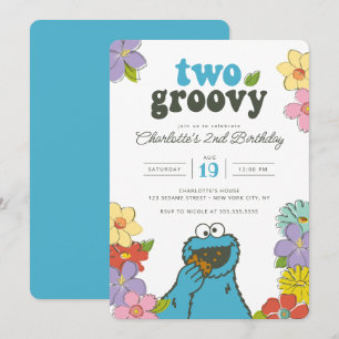 セサミストリートクッキーモンスター   2つのGroovy誕生日 招待状