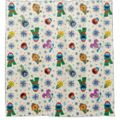 セサミストリートクリスマススノーフレークパターン シャワーカーテン (正面)